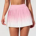 High-waist pink to white gradient pleated sports tennis skirt for fitness and yoga - Pink