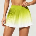 Breathable lime green to white gradient pleated tennis skirt for outdoor fitness and yoga - Grass Green