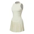 Elegant cream-white sleeveless tennis dress with half-zipper and pleated skirt hem - XS / Dresses / White