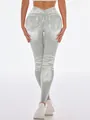 Nahtlose Yoga-Leggings in Jeans-Optik mit V-Taille und Push-up-Effekt, Hellgrau - Hellgrau