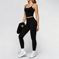 Professionelles schwarzes nahtloses 3-Teiliges Yoga-Set für Damen mit Top und Leggings - S / Oberteil Und Unterteil / Schwarz