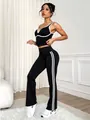 Contrast black and white yoga set with sports bra and flared leggings - S / Top And Bottom / Black and White