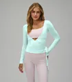 Elegant ballet-style mint green long sleeve tie-waist yoga shrug with pink inner top - Light Blue