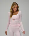 Light pink long sleeve sun protection yoga wrap top with breathable fabric design - S / Tops / Light Pink
