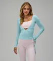 Hemelsblauwe wikkel yoga top met lange mouwen voor pilates en ballet training - S / Tops / Blauw