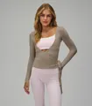 Ballet-style long sleeve tie-up yoga shrug in taupe for Pilates and workout session - Khaki