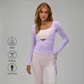 Long sleeve lavender lace-up yoga cover-up top for ballet fitness and workout wear - Purple