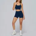 Ensemble de yoga sans couture bleu marine avec brassière de sport et short gainant - S / Haut Et Bas / Ensemble deux pièces / Bleu