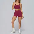 Ensemble de yoga sans couture bordeaux pour femme avec brassière et short taille haute - S / Haut Et Bas / Ensemble deux pièces / Rose rouge