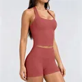 Ensemble de yoga sans couture avec brassière licou et short taille haute terre cuite - S / Haut et Bas / Brun Maillard