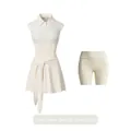 Elegant cream women's tennis set featuring a polo collar dress and matching safety shorts - XS / Dresses / With Shorts / Ivory