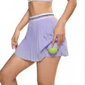 Lila Plissee-Tennisrock für Damen mit integrierter Shorts und Balltasche für Sport - S / Hosenrock / Staubiges Violett