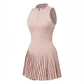 Elegant women's pink sleeveless half-zip pleated athletic tennis dress for sports - XS / Dresses / Pink