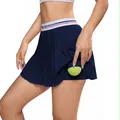 Dunkelblauer Tennisrock mit Falten, Balltasche und integrierter Innenshorts für Damen - S / Hosenrock / Marineblau