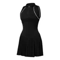 Sleeveless black tennis sports dress with half-zip collar and pleated skirt design - XS / Dresses / Black