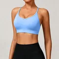 Professional light blue seamless knitted yoga sports bra with thin straps for fitness - XS / Tops / Blue
