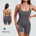 Body de yoga une pièce gris foncé haut de gamme avec dos croisé et rembourrage amovible - XS / Ensemble / Gris foncé