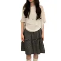 Two-piece set with white short-sleeve top and black floral midi skirt for women. - S / Top And Bottom