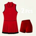 Ensemble 2 pièces robe polo de tennis sans manches et short rouge - XS / Ensemble / Rouge Pur