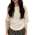 Elegant Korean style cream sheer top and floral midi skirt two-piece set for summer - S / Tops