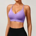 Seamless purple knitted yoga sports bra with cross back straps for women's fitness - Purple