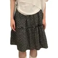 Elegant Korean style black and white floral print midi skirt for women summer wear - S / Bottoms