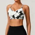 Seamless knitted tie-dye sports bra with spaghetti straps in a black and white finish - Tie-dye Black & White