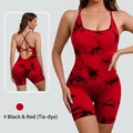 Combinaison de yoga une pièce avec dos croisé en tie-dye rouge et noir - XS / Ensemble / Noir-Rouge (Tie-dye)