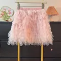 Gonna tutù a balze rosa dolce per ragazze con pantaloncini di sicurezza integrati - Taglia S / Pantaloni e gonne / Rosa