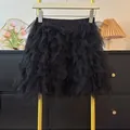 Gonna pantalone in tulle nero a balze stile dolce con strati a petalo per ragazze - Taglia S / Pantaloni e gonne / Nero