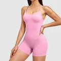 Combinaison de yoga rose moulante avec coussinets de poitrine et fines bretelles - Rose