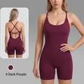 Body de yoga une pièce violet foncé avec dos croisé élégant pour le fitness féminin - XS / Ensemble / Violet foncé