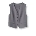 Elegant minimalist grey tailored suit vest for women with a classic four-button closure - S (Under 50kg) / Tops / Gray