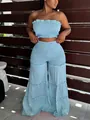 Detalle del conjunto azul claro con top palabra de honor y pantalón de volantes. - S / Top Y Pantalón / Azul cielo
