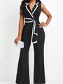 Elegant sleeveless V-neck jumpsuit with wide-leg pants in black and white contrast - S / Top And Bottom / Black