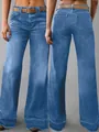Vue avant et arrière d'un jean large taille haute avec ceinture - M / Bas (2599#) / Bleu clair