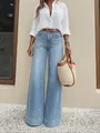 Stylish high-waisted vintage washed light blue wide-leg denim jeans for fashion women - S / Sky Blue