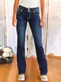 Jeans bootcut da donna blu scuro vintage con doppio bottone e cuciture - Taglia S / Pantaloni e gonne / Blu navy