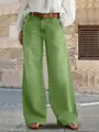Détail de haute qualité d'un jean large vert vintage pour femme avec ceinture marron - S / Bas / Vert Herbe (26024#)