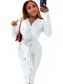 Elegant white V-neck long-sleeve ruched bodycon dress featuring a unique rose floral detail - S / Dresses / White