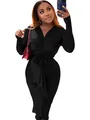 Elegant V-neck long sleeve bodycon dress with rose waist detail shown on fashion model - S / Dresses / Black