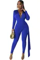 Frontal view of a royal blue deep V-neck long sleeve sexy tight jumpsuit for women - S / Jumpsuits / Blue