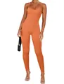 Sexy orange ribbed sleeveless bodycon jumpsuit for women with a slim fit long design - S / Jumpsuits / Orange