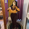 Women's tri-color patchwork tracksuit with cropped zip jacket and flared leggings. - S / Top And Bottom / Yellow