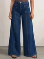 Jean large bleu foncé pour femme avec taille haute et coutures verticales - S / Bas / Bleu Foncé (2581#)