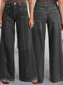 Jean premium à jambe large pour femme en denim gris anthracite délavé de qualité - S / Bas / Noir (2578#)