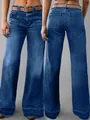 Jean en denim à taille haute et jambe large pour femme en bleu foncé avec poches - S / Bas (2598#) / Bleu foncé