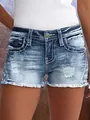 Short en jean bleu vieilli pour femme avec ourlets effilochés et détails de broderie étoile - S / Bas / Bleu marine