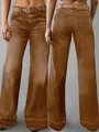 Jeans larges marron taille haute pour femmes avec poches style vintage chic - S / Bas (26074#) / Brun Foncé