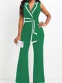 Combinaison verte sans manches pour femme avec col en V et élégants liserés blancs - Vert clair